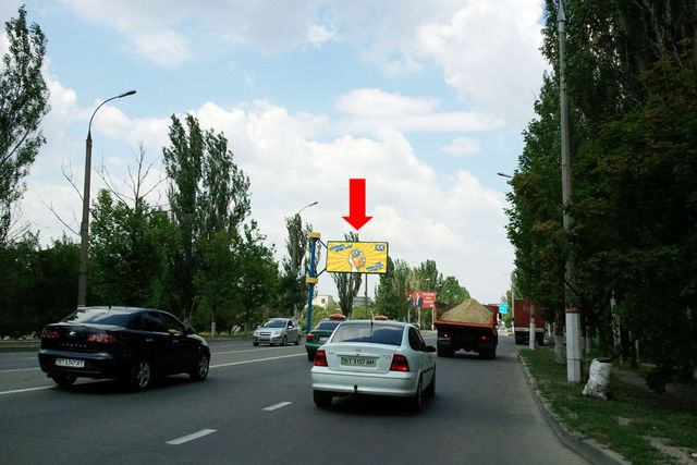 Щит 6x3,  Николаевское шоссе, возле автосалона "Лада", гусь, над дорогой, из центра